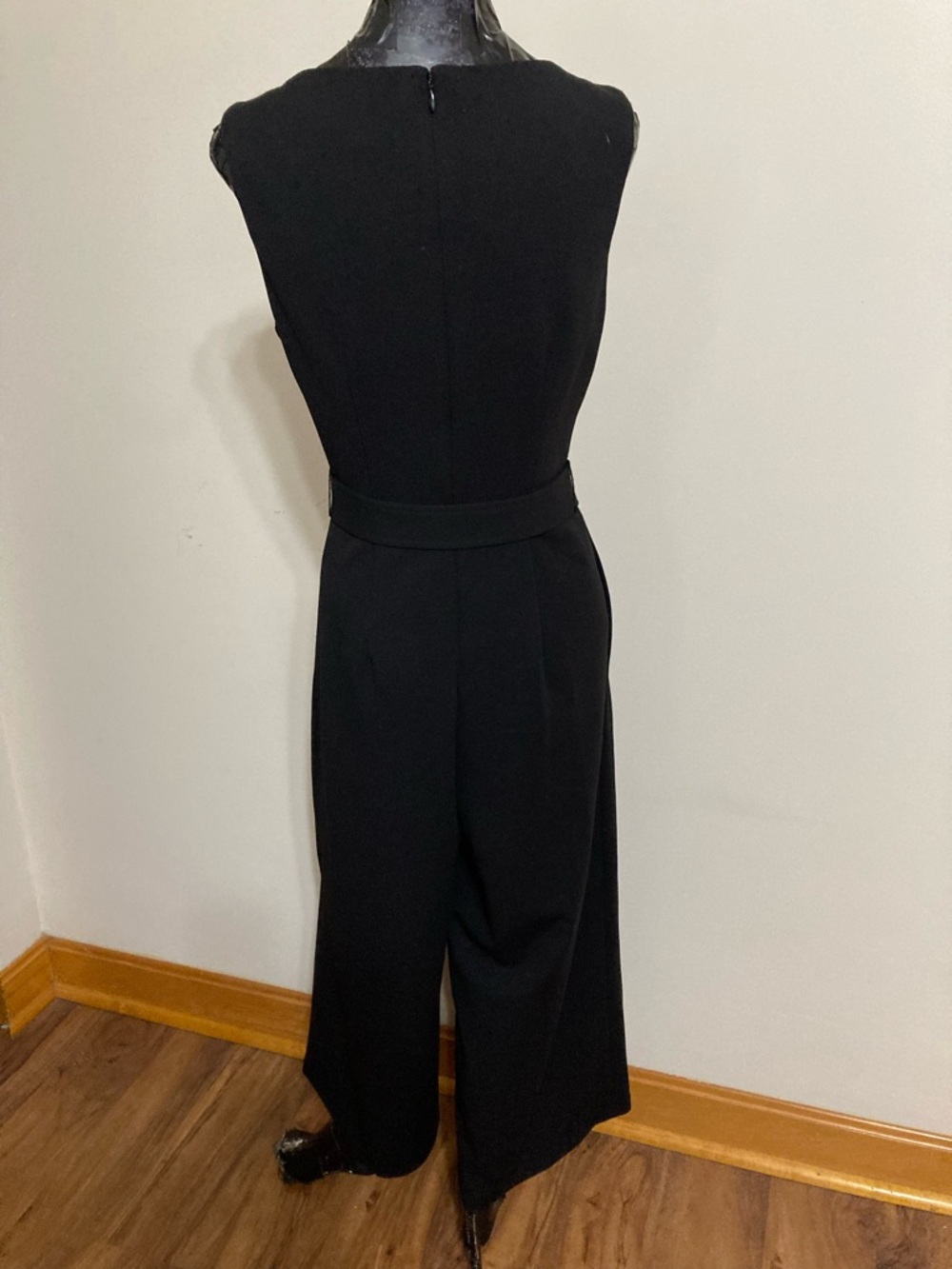 Sleeveless Black V-Neck Jumpsuit with Waist Tie. Item# SS1pcp4 - Picture 6 of 8